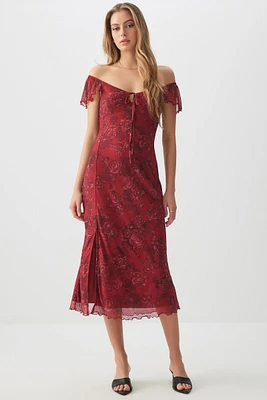 Ardene Mesh Midi Dress with Slit in | Size | Polyester/Spandex