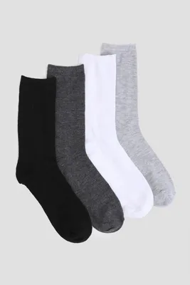 Ardene 4-Pack of Solid Crew Socks in Grey | Polyester