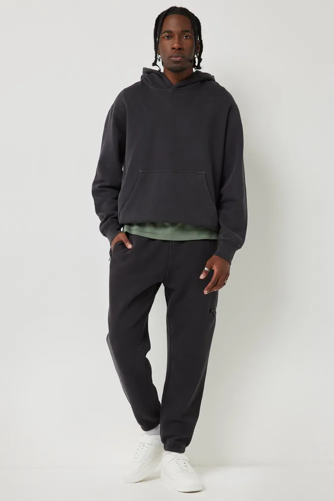 Ardene Man Solid Fleece Sweatpants For Men in Black, Size XL, 100% Cotton, Fleece-Lined