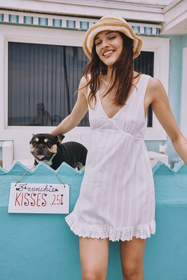 Ardene Low Neck Mini Dress in White | Size | 100% Cotton