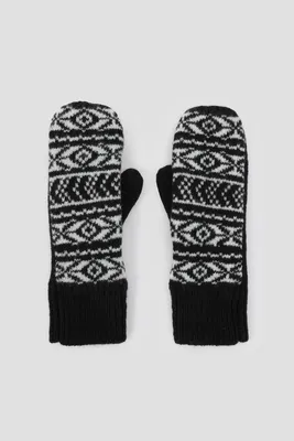 Ardene Nordic Motif Knit Mittens in Black | Polyester/Elastane