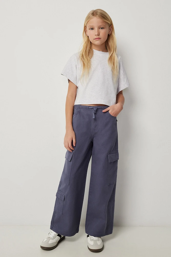 Ardene Kids Wide Leg Cargo Pants in Dark Blue | Size | 100% Cotton