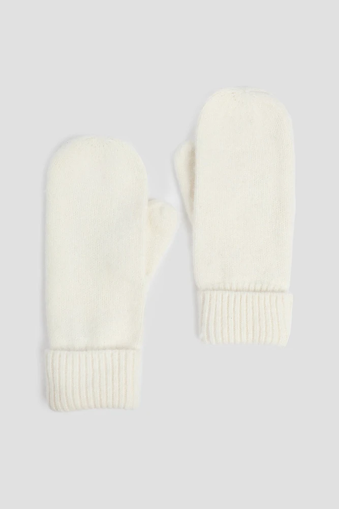 Ardene Soft Mittens in White | Polyester