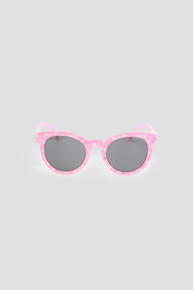 Ardene Heart Print Round Sunglasses in Light Pink