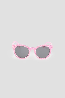 Ardene Heart Print Round Sunglasses in Light Pink