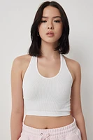 Ardene Basic Ultra Crop Seamless Halter Tank in White | Size | Elastane/Polyamide