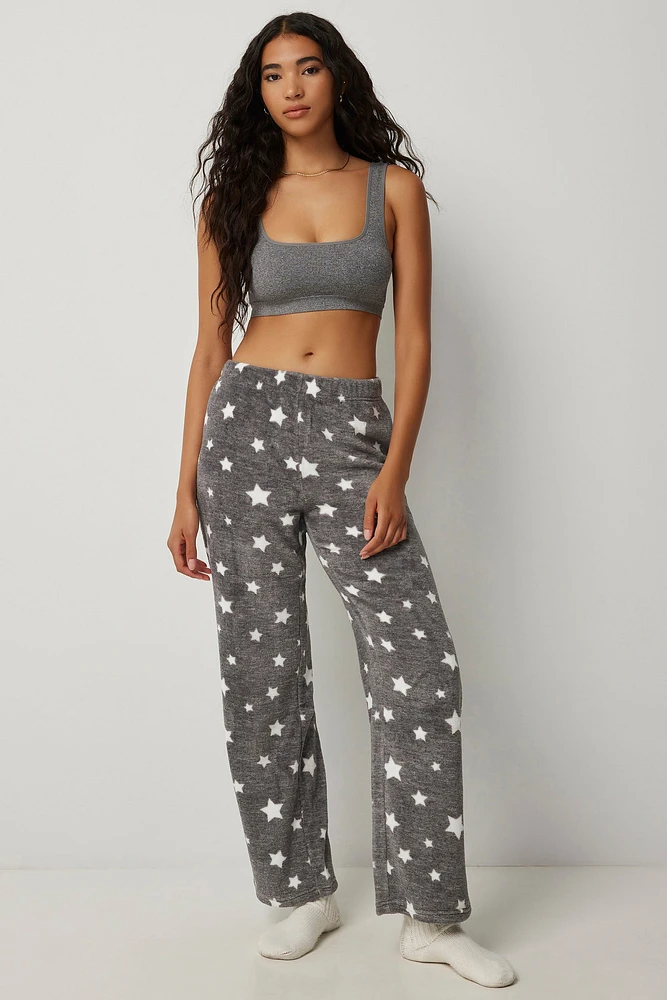 Ardene Printed Plush PJ Pants in Dark Grey | Size | 100% Recycled Polyester | Eco-Conscious