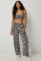 Ardene Printed Plush PJ Pants in Dark Grey | Size | 100% Recycled Polyester | Eco-Conscious