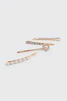 Ardene 4-Pack Embellished Hair Pins in Gold