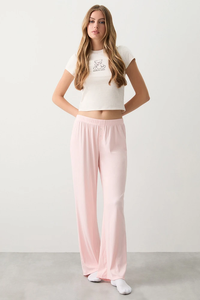 Ardene Super Soft Rib Loose PJ Pants in Light Pink | Size | Polyester/Spandex | Eco-Conscious