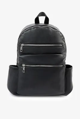 Ardene Multi Pocket Faux Leather Backpack in Black | Faux Leather/Polyester