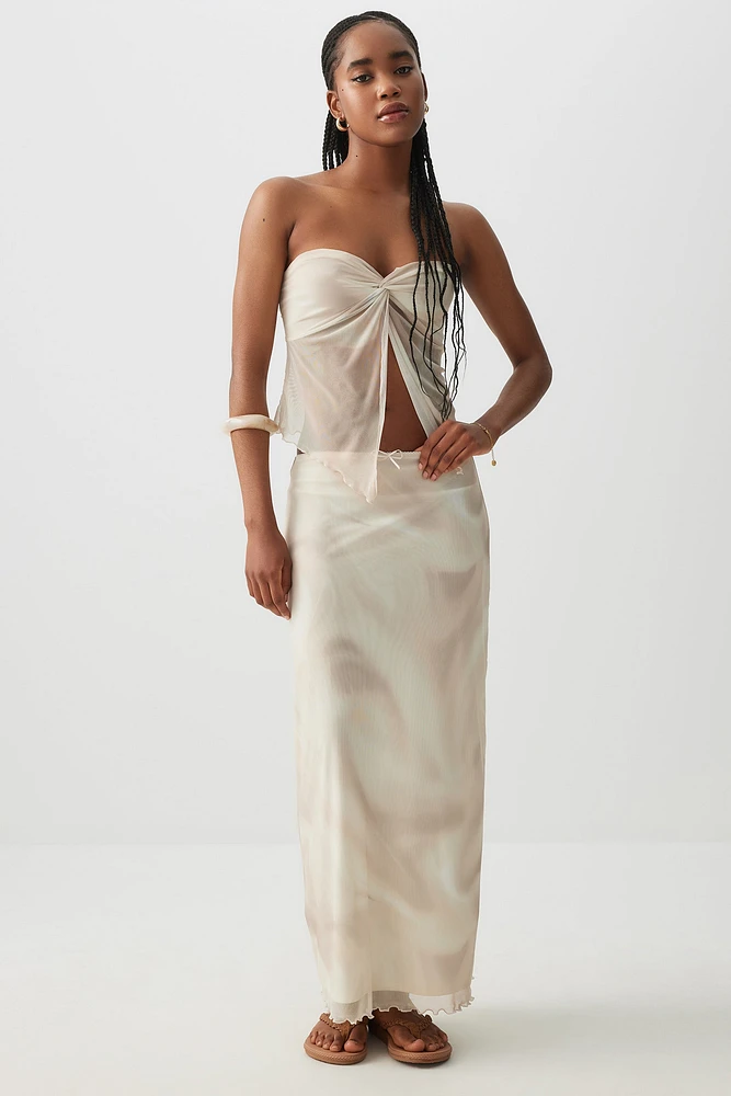 Ardene Mesh Maxi Skirt in Beige | Size | Polyester/Spandex