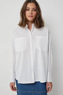 Ardene Oversized Cotton Shirt in White | Size | 100% Cotton