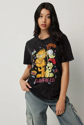 Ardene Acid Wash Garfield Graphic T-Shirt in Black | Size | Cotton