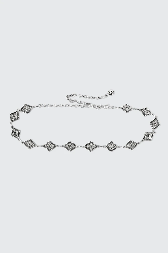 Ardene Embossed Diamond Chain Belt in Gold