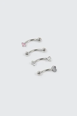 Ardene 4-Pack Heart Eyebrow Piercings in Silver