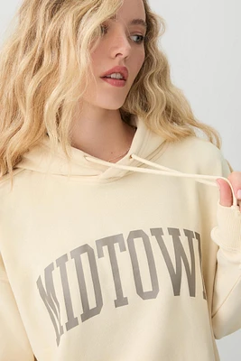 Ardene Printed Oversized Hoodie in Light Yellow | Size | Polyester/Cotton | Fleece-Lined | Eco-Conscious