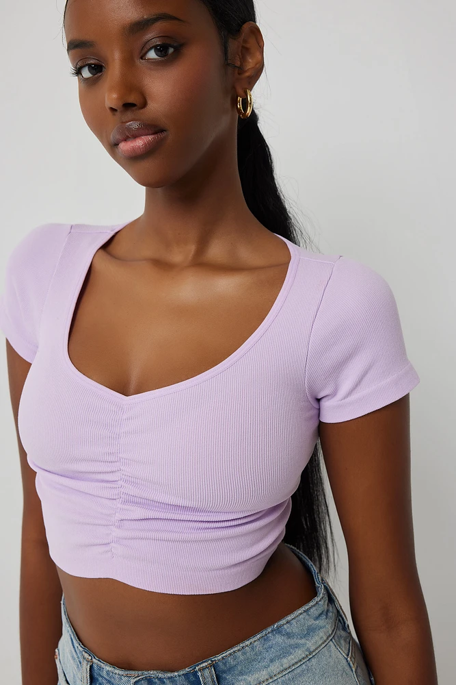 Ardene Ultra Crop Seamless Ruched T-Shirt in | Size | Nylon/Elastane