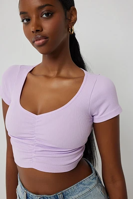 Ardene Ultra Crop Seamless Ruched T-Shirt in | Size | Nylon/Elastane