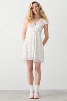 Ardene Velvet Trim Lace Mini Dress in White | Size | Polyester/Spandex