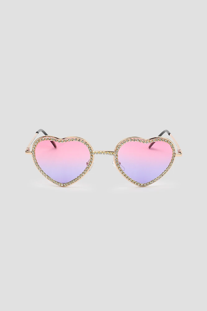 Ardene Embellished Heart Shaped Sunglasses in Lilac