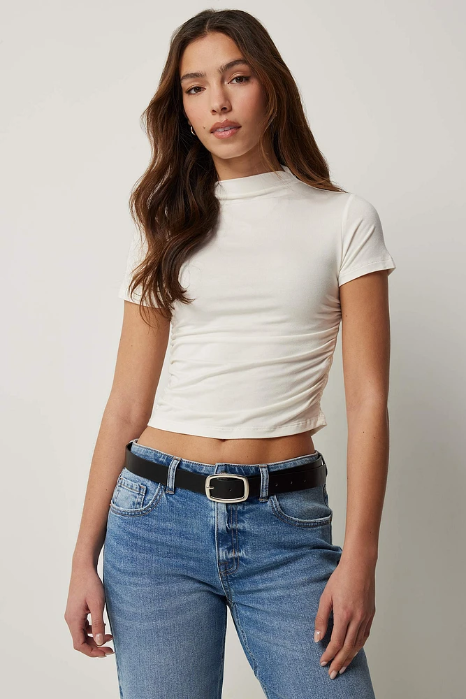 Ardene Ruched Side High Neck T-Shirt in | Size | Elastane/Viscose