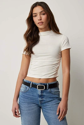 Ardene Ruched Side High Neck T-Shirt in | Size | Elastane/Viscose