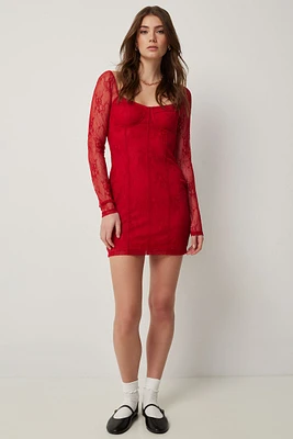 Ardene Long Sleeve Lace Mini Dress in | Size | Polyester/Elastane