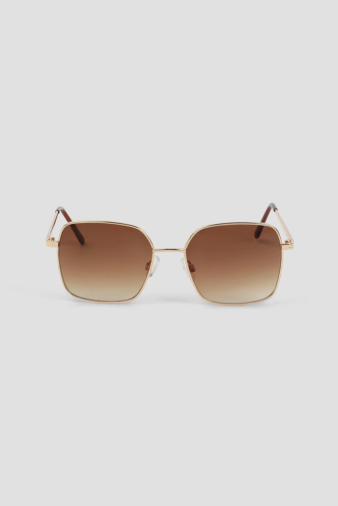 Ardene Metal Square Sunglasses in Gold