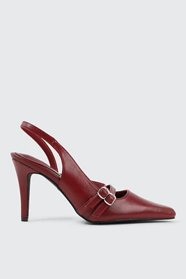 Ardene Double Buckle Slingback Pumps in Burgundy | Size | Faux Leather | Eco-Conscious