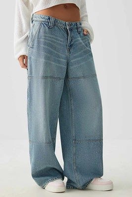 Ardene Slouchy Wide Leg Carpenter Jeans in Medium Blue | Size | 100% Cotton