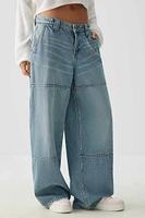 Ardene Slouchy Wide Leg Carpenter Jeans in Medium Blue | Size | 100% Cotton