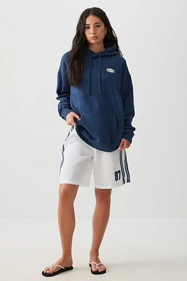 Ardene Graphic Oversized Hoodie in Dark Blue | Size | Polyester/Cotton | Fleece-Lined