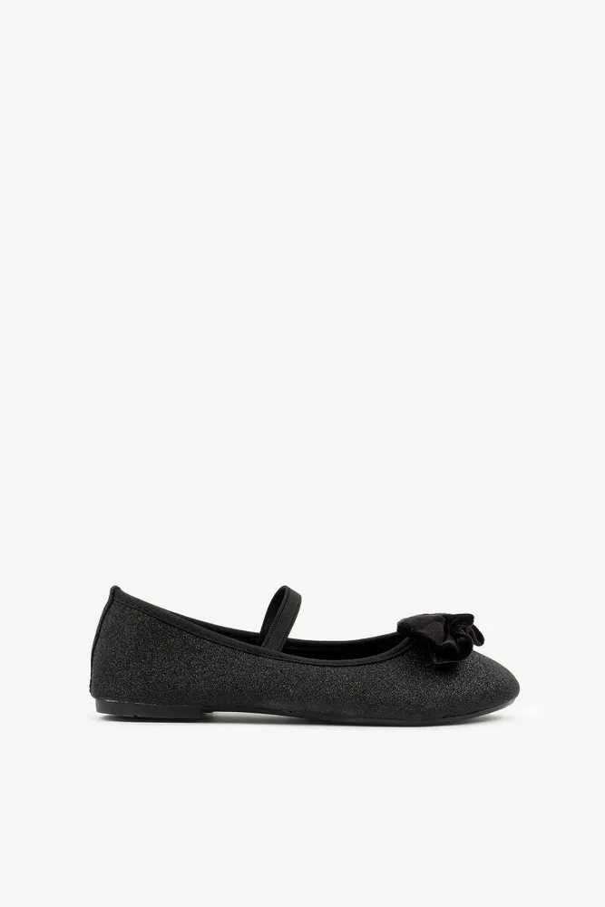 Ardene Glitter Ballet Flats with Velvet Bow in | Size