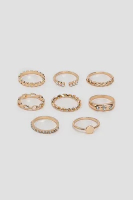 Ardene 8-Pack Embellished Celestial Rings in Gold | Size Small