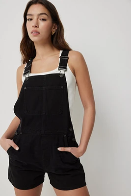 Ardene Denim Overall Shorts in Black | Size | 100% Cotton