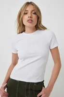 Ardene Ribbed Short Sleeve T-Shirt in White | Size | Polyester/Cotton/Elastane