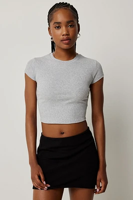 Ardene Ultra Crop Short Sleeve T-Shirt in Light | Size | Cotton/Elastane