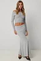 Ardene Foldover Maxi Sweater Skirt in Grey | Size | Polyester/Nylon