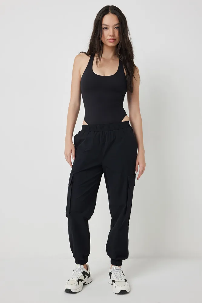 Ardene MOVE Smooth Stretch Cargo Joggers in Black, Size, Polyester/Nylon/ Spandex