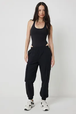 Ardene MOVE Smooth Stretch Cargo Joggers in Black | Size | Polyester/Nylon/Spandex