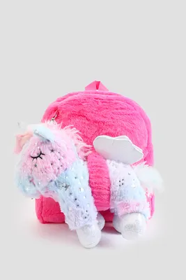Ardene Kids Backpack with Plush Unicorn in Pink