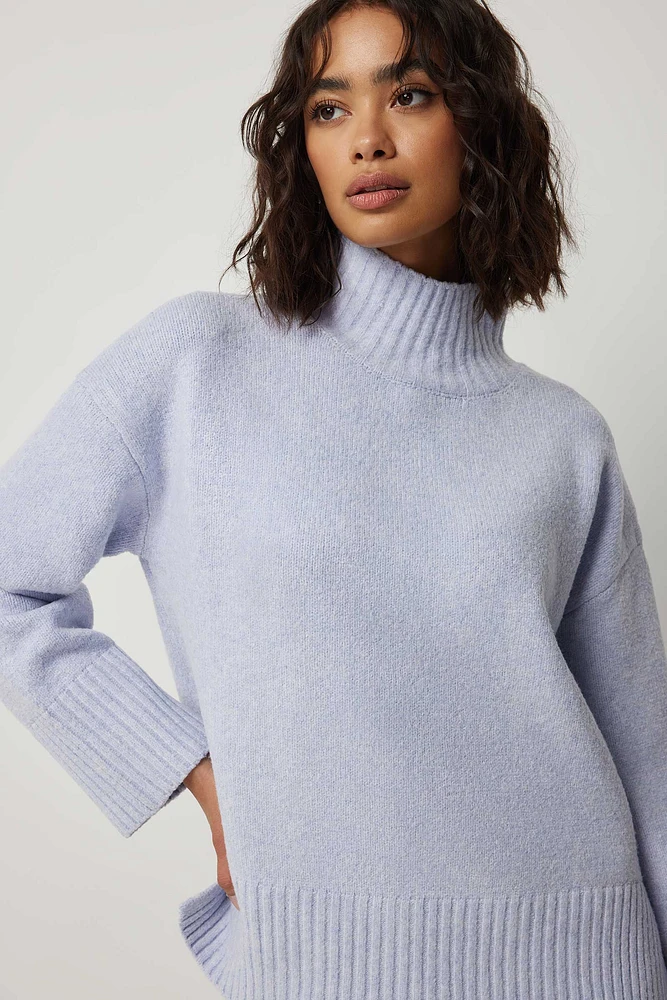 Ardene Long Mock Neck Sweater in Light Blue | Size | Polyester/Elastane