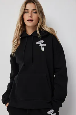 Ardene Oversized Graphic Hoodie in Black | Size | Polyester | Fleece-Lined