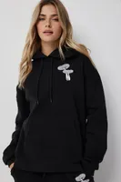 Ardene Oversized Graphic Hoodie in Black | Size XS | Polyester | Fleece-Lined