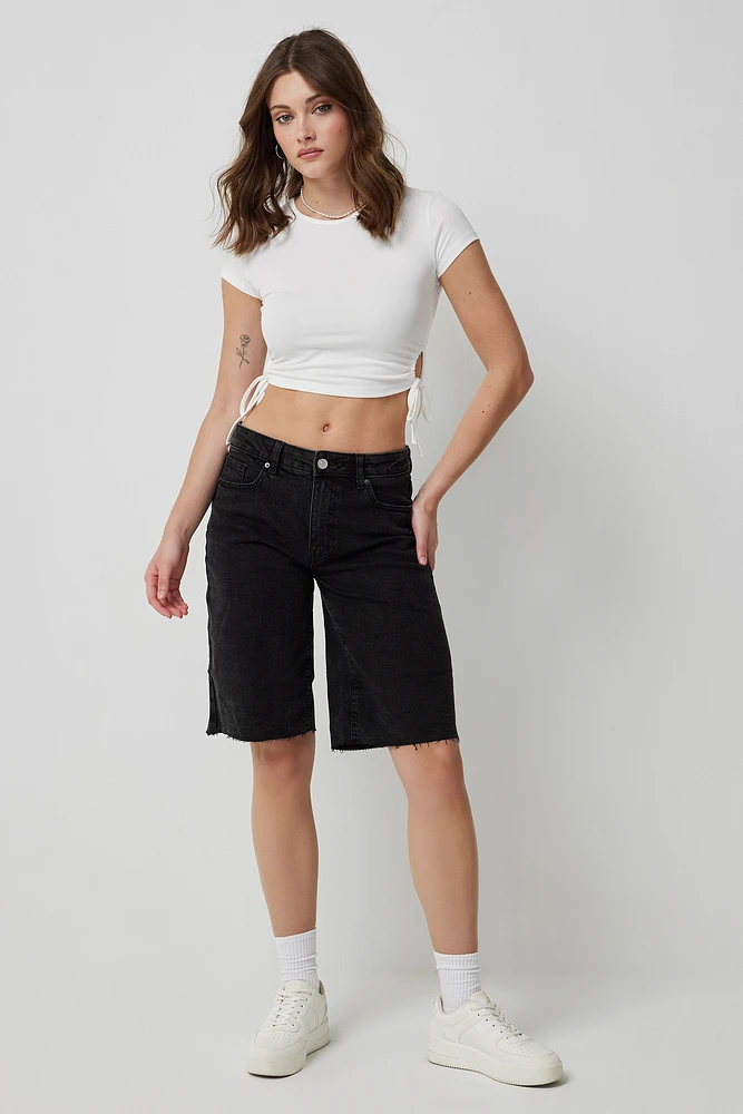 Ardene Low Rise Jorts in Black | Size | Spandex/Cotton