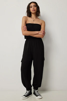 Ardene Tube Jumpsuit with Cargo Pockets in Black | Size | Rayon