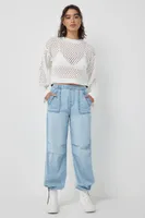 Ardene Low Rise Denim Parachute Pants in Light Blue | Size | 100% Cotton