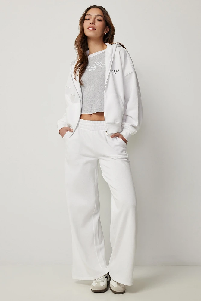 Ardene Wide Leg Sweatpants in White | Size | Polyester/Cotton | Fleece-Lined