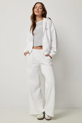 Ardene Wide Leg Sweatpants in White | Size | Polyester/Cotton | Fleece-Lined